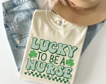 Lucky Nurse Shirt St Patricks Day Comfort Colors Tee, RN Shamrock Shirt, Nurse Appreciation Gift