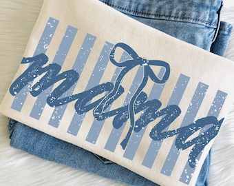 Comfort Colors® Mama Bow Shirt, Striped Mama Tee, Coquette Mom Shirt, Mothers Day Gift