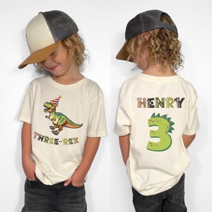 Three Rex Dinosaur Birthday Shirt - Custom Name and Age for Kids