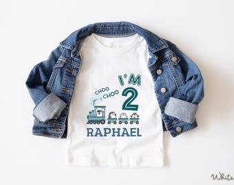 Personalized Choo Choo I'm 2 Shirt, Custom Train Birthday Tee, 2nd Birthday Toddler Shirt, Little Engine Shirt, Boy Kids Tshirt