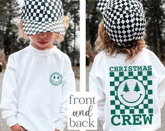 Kids Christmas Crew Shirt | Checkered Smiley Face Shirt