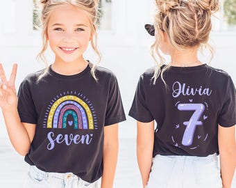7th Birthday Girl Shirt | Rainbow Seven Tee | Personalized Name Birthday Shirt | Girls 7th Birthday Outfit