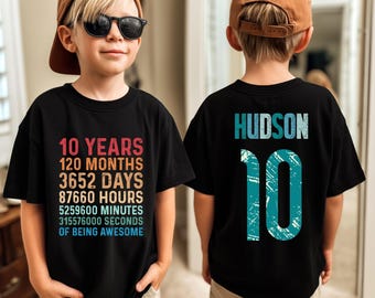 10 Years of Being Awesome Shirt – Boys 10th Birthday Shirt, Birthday Boy Outfit, Tenth Birthday Tee, Kids Birthday Shirt, Custom Gift