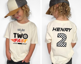 Two Fast 2nd Birthday Shirt, Custom Race Car Tee with Name, Boys Racing Party Outfit, Personalized Toddler Birthday Shirt