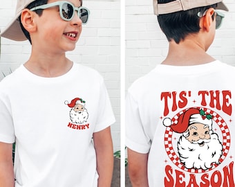 Personalized Kids Christmas Shirt | Retro Santa Tee | Tis’ The Season Holiday Outfit