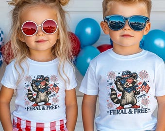 Feral and Free Kids Shirt, Patriotic Raccoon 4th of July Tee, USA Toddler Shirt, Funny Fourth of July Shirt, 250th Anniversary Youth Tee