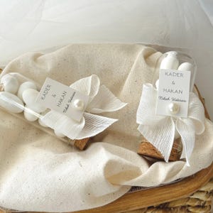 Custom Almond Candy Glass Jar Wedding Favor with Cork Lid and Elegant White Ribbon – Personalized Event Souvenir for Guests, Sweet Keepsake