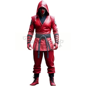 Leather Ninja costume -  Red Leather Ninja Warrior Cosplay Costume-Samurai Assassin Leather Hooded Outfit-Mortal Ninja Leather Costume