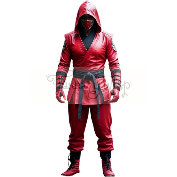 Red Leather Ninja Cosplay Costume: Hooded Warrior Outfit