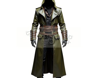 Green Leather Coat – Gothic Luxe Full-Length Design for Bold Styling-Forest Phantom Hooded Leather Trench