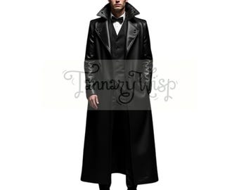 Handcrafted Black Leather Trench Coat: Gothic Steampunk Style