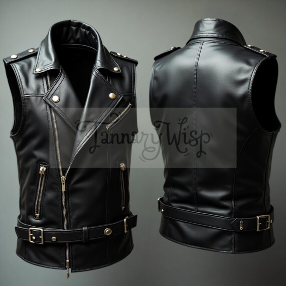 Leather Up Men's Leather Motorcycle Vest Sleeveless AU Gentry