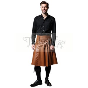 Men’s Earth-Tone Leather Kilt – Rugged Adventure Wear-Rustic Valor Brown Leather Kilt – Warrior-Inspired Handcrafted Oakwood Leather Kilt