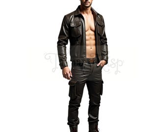 Handcrafted Black Leather Jacket & Pants Outfit: Gothic Steampunk Fashion