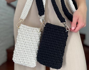 Crochet Phone Bag: Handmade Recycled Cotton Crossbody Pouch