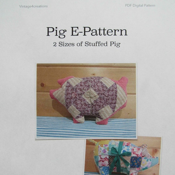 Primitive Pig Pattern Download, Easy to Sew, 2 Different Sizes and Shapes with Directions