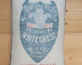 Primitive Farmhouse Pillow, Vintage New Era Mills Advertising, 10 quot x 6 quot , Leavenworth Kansas