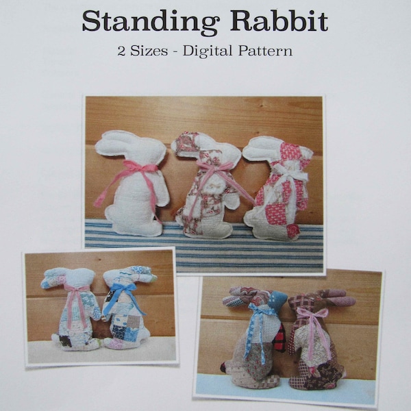 Stuffed Rabbit Pattern, Digital Download, Standing Bunny Templates, Two Sizes with Directions