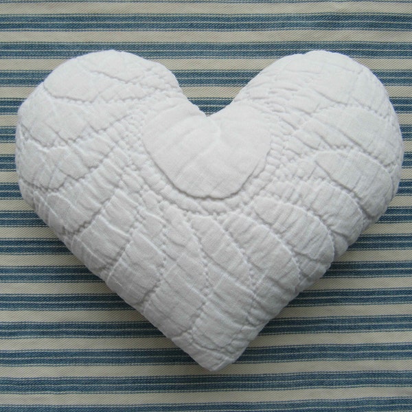 Vintage White Quilt Heart, Antique Hand Quilted, Wedding Anniversary Gift Decor, LAST ONE!