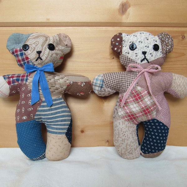 Vintage Quilt Teddy Bear, Farmhouse Decor, Handmade Comfort Bear