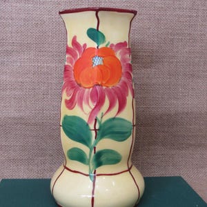 Vintage Czech Vase, Hand Painted Bold Colors,  Abstract Flower Design