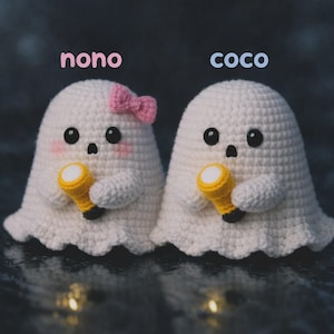 Fantasma asustadizo Amigurumi – Juguete de algodón hecho a mano con linterna