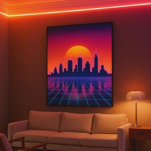 Skyline Poster – Retro Synthwave Wall Art - 80s Vaporwave Neon City