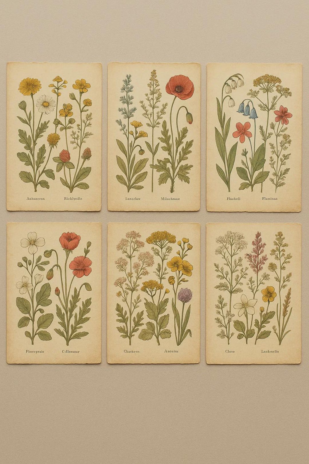 Vintage Botanical Wall Art Print Set of 6 – Antique Floral Illustration ...