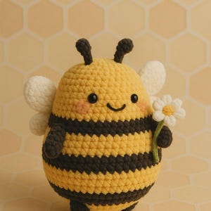 Handmade Crochet Bee – Cute Amigurumi Bumble Bee Plush with Daisy