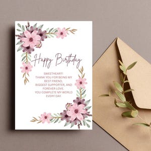 Tarjeta de feliz cumpleaños, tarjeta de cumpleaños imprimible, cálidos deseos para tu amigo, tarjeta de cumpleaños para tu esposo o esposa, tarjetas de felicitación imprimibles,