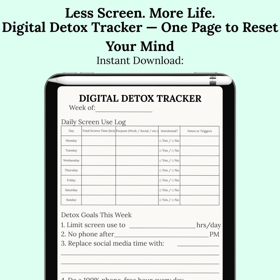 Digital Detox Tracker One-page Printable Screen Time Log Minimalist PDF ...