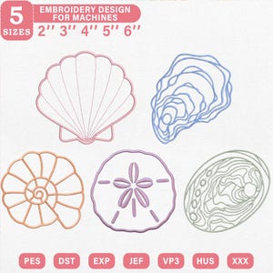 Diseño de bordado de aplique de concha marina para servilletas ITH / Paquete de 5 conchas marinas Pes Dst Jef Vp3 / Descarga instantánea