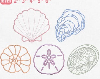 ITH Muschel-Servietten-Applikationsstickerei-Design | 5er-Set Muscheln (PES, DST, JEF, VP3) | Sofort-Download