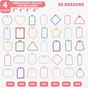 ITH Scalloped Name Tag Embroidery Design, Applique Machine Embroidery File, In The Hoop Square Circle Tag Pes Dst Jef Vp3, Instant Download