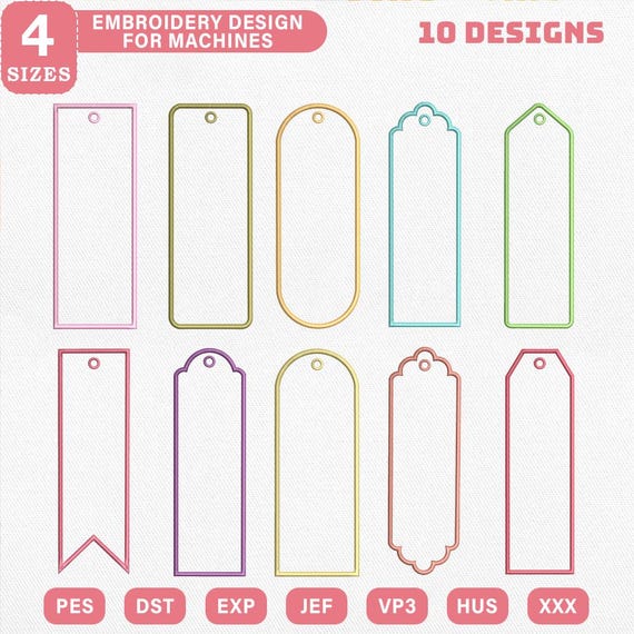 ITH Bookmark Machine Embroidery Design | Long Bag Tag |10 Blank Shapes Applique Pes Dst Jef Vp3 | Instant Download