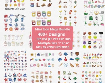 Paquete de mini iconos bordados, más de 400 diseños: cócteles de verano, animales marinos, deportes, 4 de julio, Texas (descarga instantánea).
