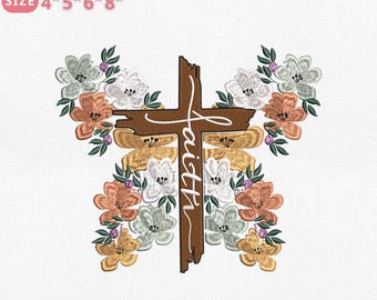 Floral Cross Christian Embroidery Design, He Is Risen File, Easter Resurrection Machine Embroidery, Instant Download, 4 Sizes, Pes Dst Jef