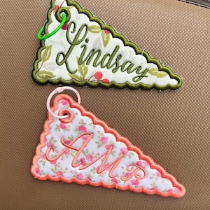 ITH Pennant Bag Charm Embroidery Design | 6 Applique Keychain, Backpack Tag, Bunting Banner Pes Dst Jef Vp3 | Instant Download image 4