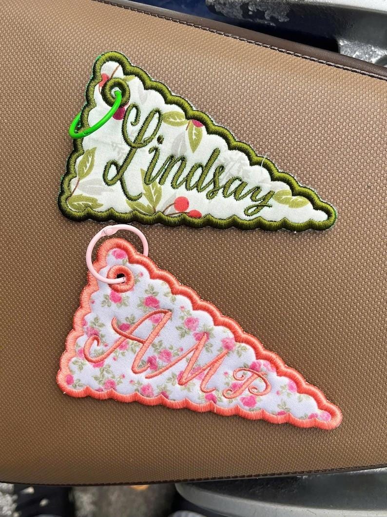ITH Pennant Bag Charm Embroidery Design | 6 Applique Keychain, Backpack Tag, Bunting Banner Pes Dst Jef Vp3 | Instant Download image 4