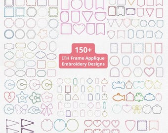 ITH Applique Embroidery Bundle 150+ Designs, Party Banner Bunting File, Scallped Name Tag Embroidery File, Wine Stem Tags Applique Pes Dst