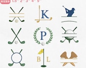 Golf Monogram Bundle Embroidery Design, Split Letter Sports Name Frame Machine File, Pes Dst Jef Vp3