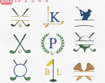 Golf Monogram Bundle Embroidery Design, Split Letter Sports Name Frame Machine File, Pes Dst Jef Vp3