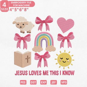 Jesus Loves Me This I Know Machine Embroidery Design, Children’s Christian Trendy Designs, Instant Download, 4 Sizes, Pes Dst Jef Exp Vp3