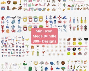 300+ Mini Icons Embroidery Bundle | Summer Cocktail, Coastal, Sports & Texas Rodeo, Y2K Machine Files