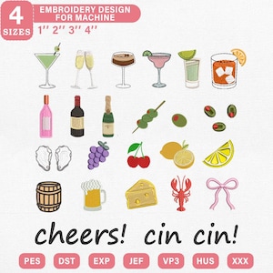 Tiny Cocktail Hour Embroidery Design | Mini Drink Cheers Cin Cin Pes Dst Jef Vp3 | Instant Download