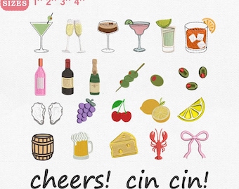 Tiny Cocktail Hour Embroidery Design | Mini Drink Cheers Cin Cin Pes Dst Jef Vp3 | Instant Download