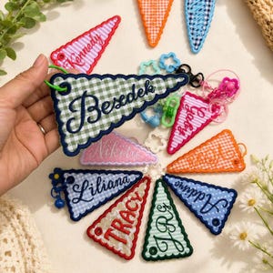 ITH Pennant Bag Charm Embroidery Design | 6 Applique Keychain, Backpack Tag, Bunting Banner Pes Dst Jef Vp3 | Instant Download image 3
