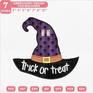 ITH Witch Hat Banner Applique Machine Pattern, Trick or Treat Halloween Bunting Spooky Garland, Digital Download Pes Dst Jef Vp3