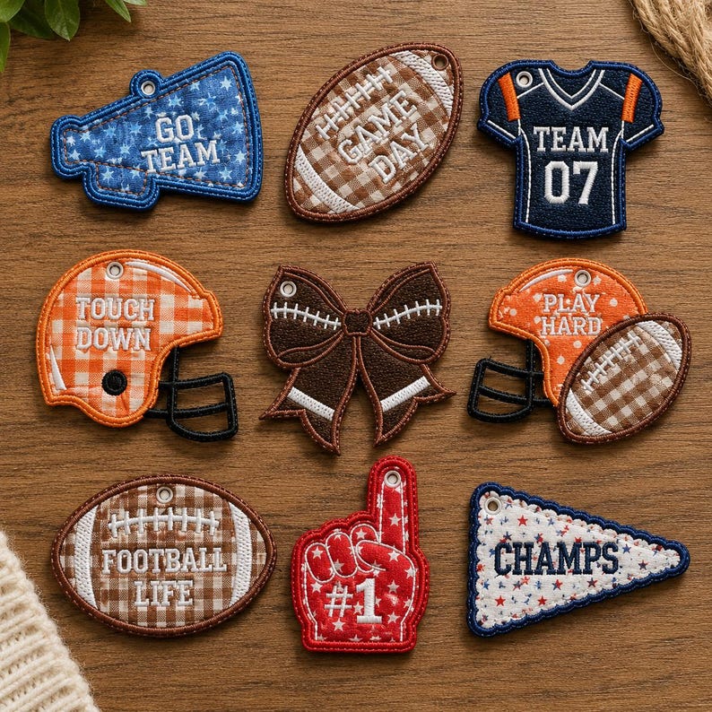 ITH Football Applikations-Stickpaket, Anhänger für die Cheerleader-Tasche, digitale Datei, sofortiger Download, PES, DST, JEF, VP3 Bild 9