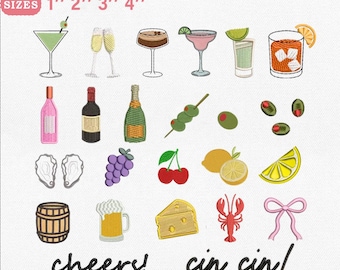 Tiny Cocktail Hour Embroidery Design | Mini Drink Cheers Cin Cin Pes Dst Jef Vp3 | Instant Download